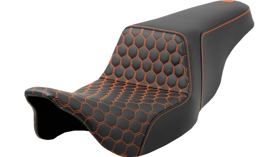 Saddlemen Step-Up Seat - Honeycomb - Orange Stitching - 08-23