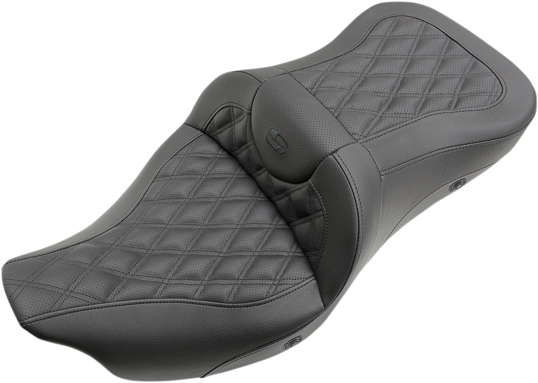 SADDLEMEN Roadsofa™ Seat - Heated - Full Lattice Stitch - without Backrest - Black - FL '09-'24 808-07B-182THC