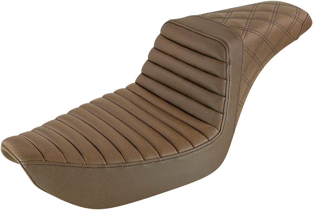 SADDLEMEN Step-Up Seat - Front Tuck-n-Roll/Rear Lattice Stitch - Brown - Dyna 896-04-176BR