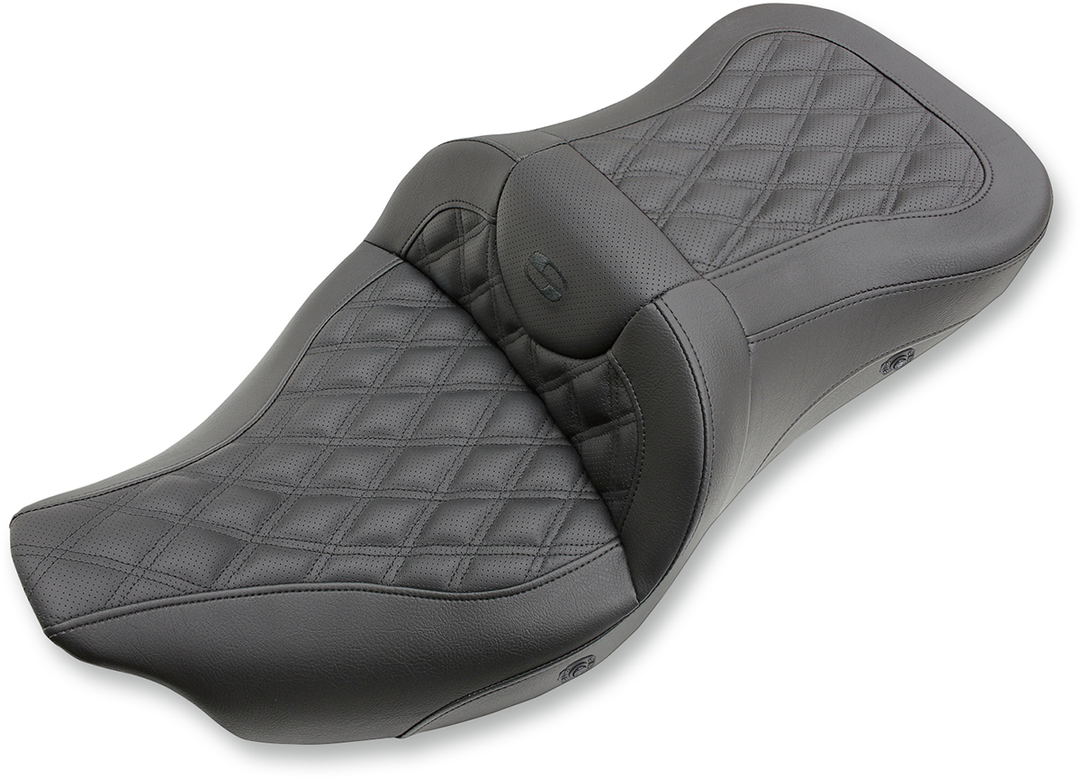 SADDLEMEN Extended Reach Roadsofa™ Seat - Lattice Stitched - without Backrest - Heated - FL '08-'24 808-07B-184HCT