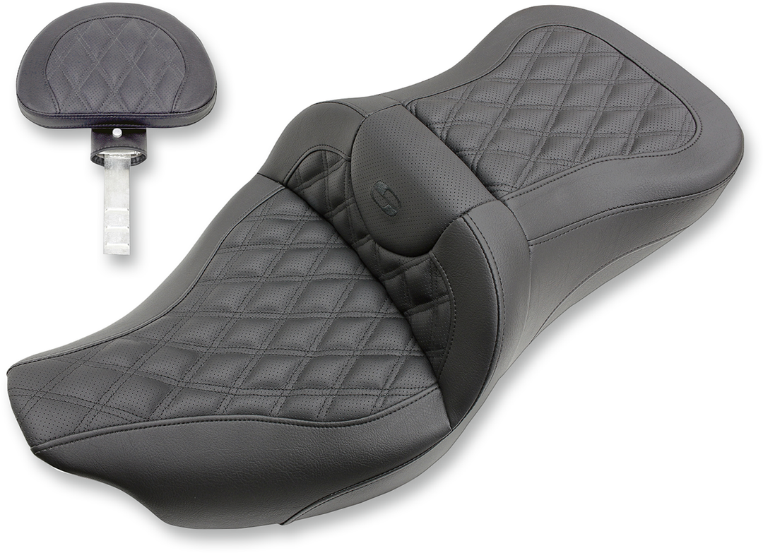 SADDLEMEN Extended Reach Roadsofa™ Seat - Lattice Stitched - Backrest - FL '08-'24 808-07B-184BR