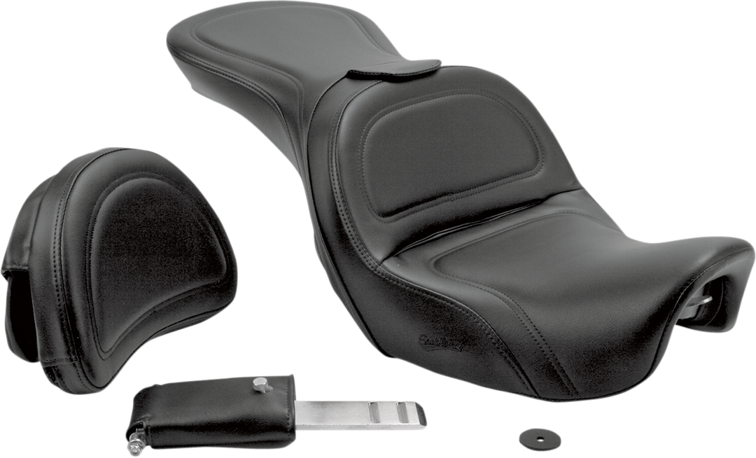 SADDLEMEN Seat - Explorer™ - With Backrest - Stitched - Black - FLD/FXD '06-'17 806-04-0301