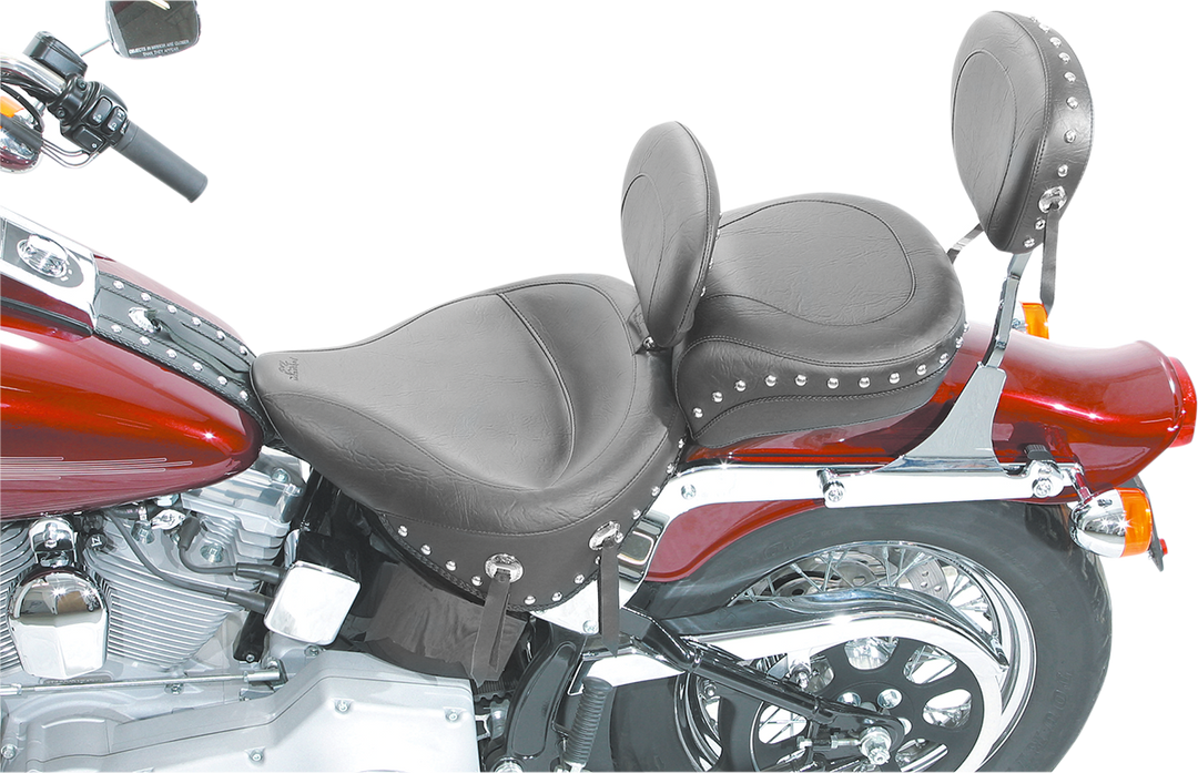 MUSTANG Wide Solo Seat - With Backrest - Black - Studded w/ Concho - FLST/FXST '00-'06 79120
