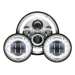 7" LED Chrome HALOMAKER® Headlight (Daymaker Replacement) with Auxiliary Passing Lamps for Harley® Touring & Softail
