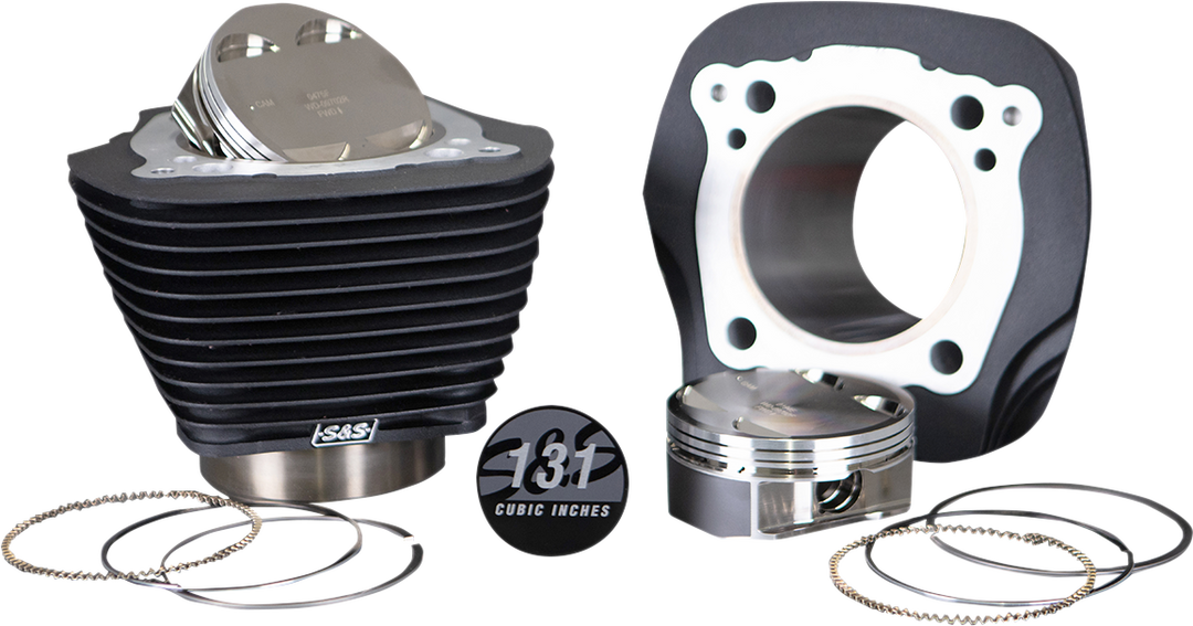 S&S CYCLE Cylinder & Piston Kit - 131" Stroker - Wrinkle Black w/o Highlighted Fins - M8 910-0763