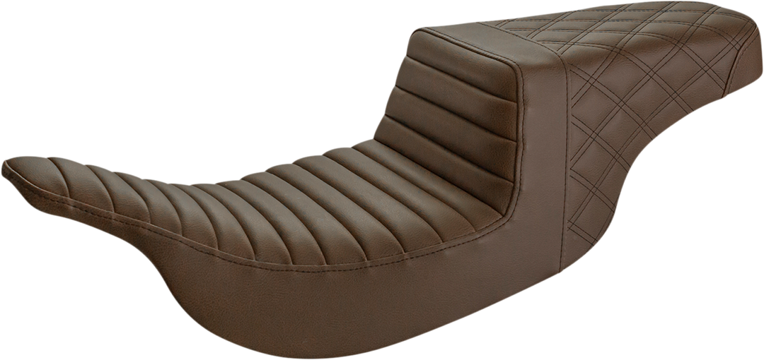 SADDLEMEN Step-Up Seat - Front Tuck-n-Roll/Rear Lattice Stitch - Brown 97-07 FLH - 897-07-176BR