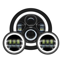 7" LED Black HALOMAKER® Headlight w/ Auxiliary Passing Lamps for Indian® Motorcycles