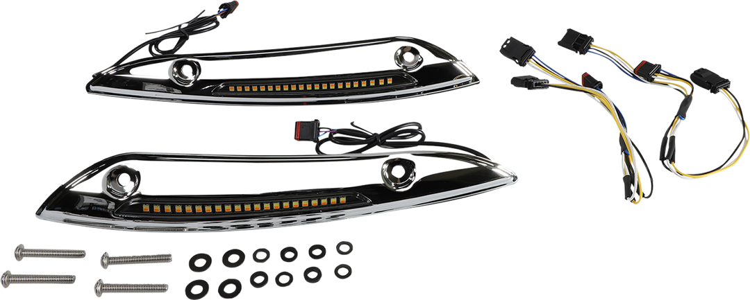 CUSTOM DYNAMICS Windshield Trim - Sequential Turn Signal - Chrome CD-RG-SWT-AW2-C