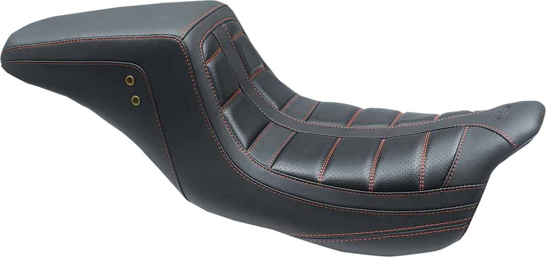 MUSTANG Squareback One-Piece Seat - Tuck and Roll - Black w/ American Beauty Red Stitching - FL '08-'25 75239AB