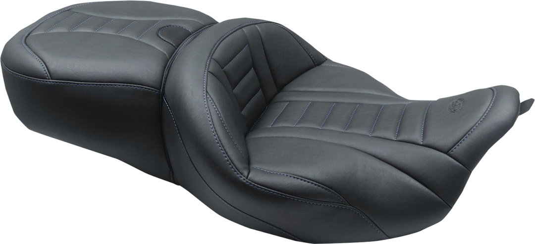 MUSTANG One-Piece Deluxe Touring Seat - Black w/ Sky Blue Stitching - FL '08-'25 79006SB