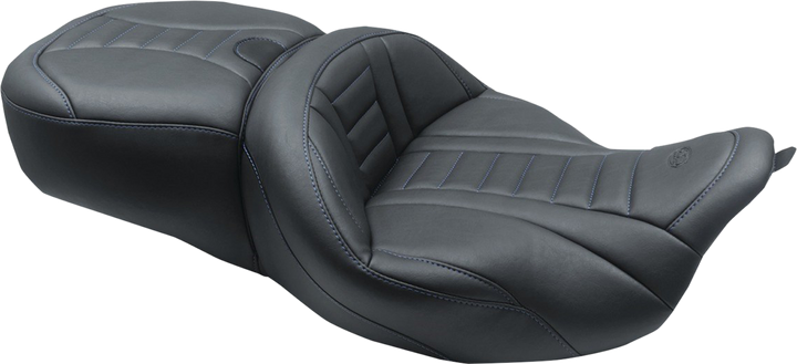 MUSTANG One-Piece Deluxe Touring Seat - Black w/ Sky Blue Stitching - FL '08-'25 79006SB