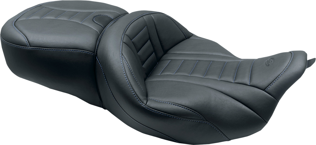 MUSTANG One-Piece Deluxe Touring Seat - Black w/ Sky Blue Stitching - FL '08-'25 79006SB