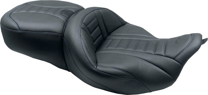 MUSTANG One-Piece Deluxe Touring Seat - Black w/ Sky Blue Stitching - FL '08-'25 79006SB