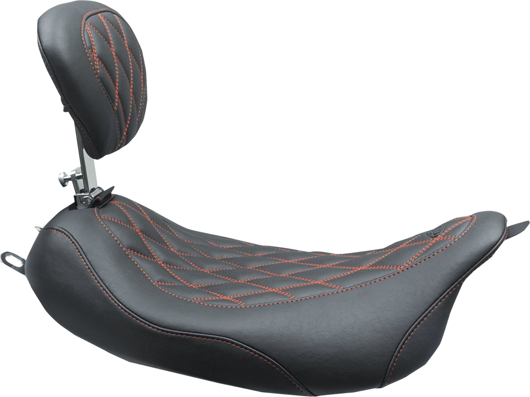 MUSTANG Wide Tripper™ Solo Seat - w/ Drivers Backrest - Black w/ American Beauty Red Stitching - FL '08-'25 79727AB
