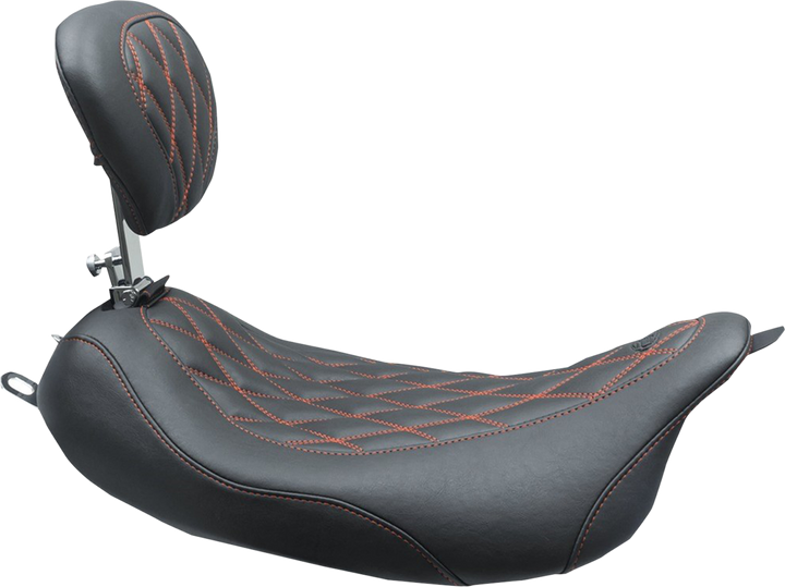MUSTANG Wide Tripper™ Solo Seat - w/ Drivers Backrest - Black w/ American Beauty Red Stitching - FL '08-'25 79727AB
