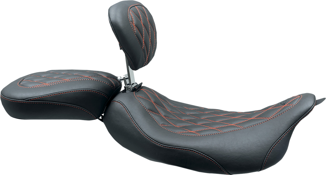 MUSTANG Wide Tripper™ Solo Seat - w/ Drivers Backrest - Black w/ American Beauty Red Stitching - FL '08-'25 79727AB