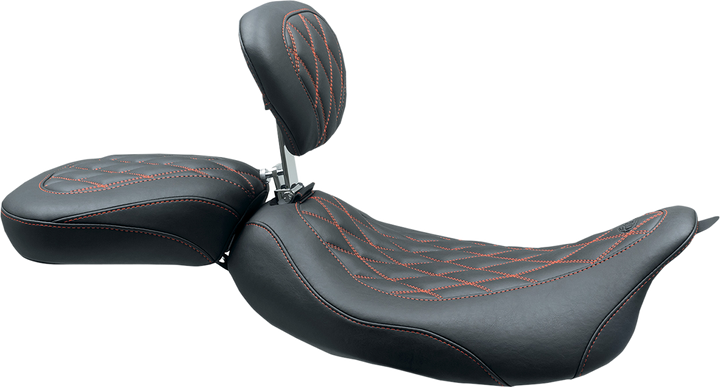MUSTANG Wide Tripper™ Solo Seat - w/ Drivers Backrest - Black w/ American Beauty Red Stitching - FL '08-'25 79727AB
