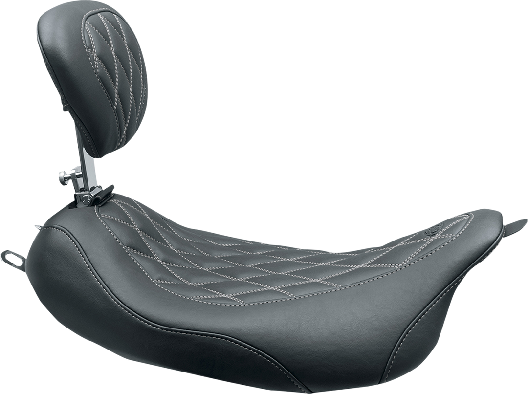 MUSTANG Wide Tripper™ Solo Seat - w/ Drivers Backrest - Black w/ Gun Metal Stitching - FL '08-'25 79727GM