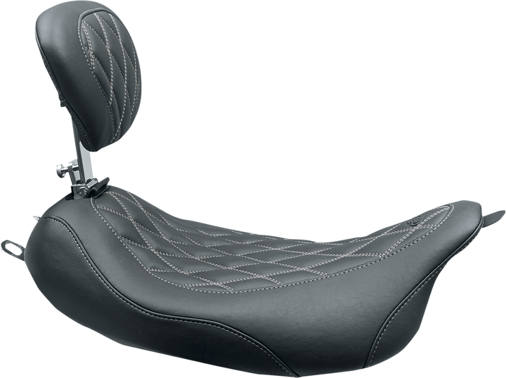 MUSTANG Wide Tripper™ Solo Seat - w/ Drivers Backrest - Black w/ Gun Metal Stitching - FL '08-'25 79727GM