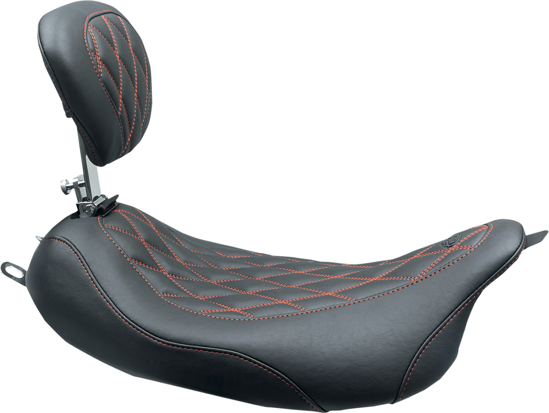 MUSTANG Wide Tripper™ Solo Seat - w/ Drivers Backrest - Black w/ American Beauty Red Stitching - FL '08-'25 79727AB