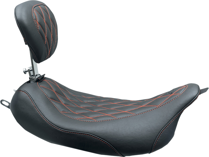 MUSTANG Wide Tripper™ Solo Seat - w/ Drivers Backrest - Black w/ American Beauty Red Stitching - FL '08-'25 79727AB