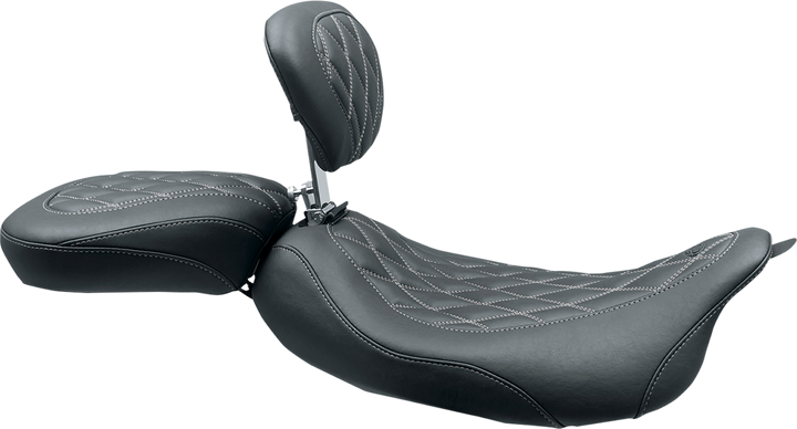 MUSTANG Wide Tripper™ Solo Seat - w/ Drivers Backrest - Black w/ Gun Metal Stitching - FL '08-'25 79727GM