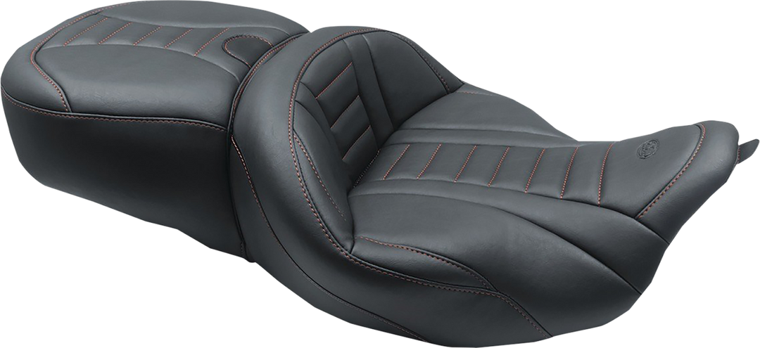 MUSTANG One-Piece Deluxe Touring Seat - Black w/ American Beauty Red Stitching - FL '08-'25 79006AB