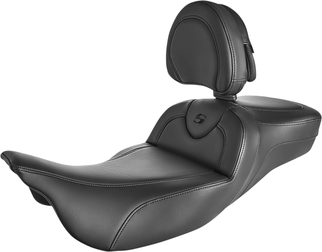 SADDLEMEN Roadsofa™ Extended Reach Seat - Black/Black Stitching - w/ Backrest - FL '08-'24 808-07B-188BR