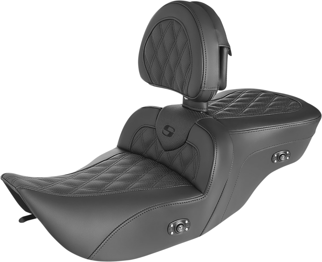 SADDLEMEN Roadsofa™ Seat - with Backrest - Full Lattice Stitch - Heated - '99-'07 FLH 897-06-182BRHC