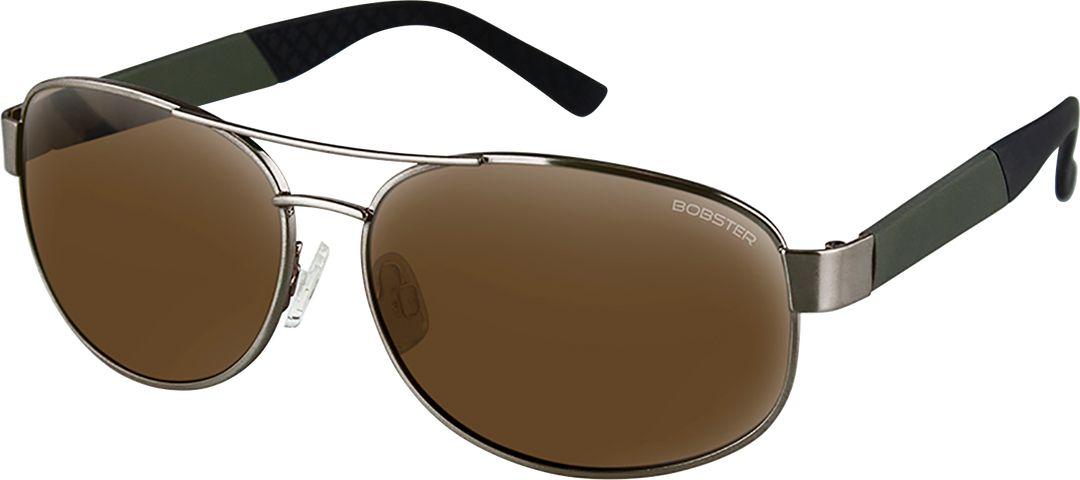 BOBSTER Commandant Sunglasses - Matte Metallic Olive Brushed Bronze - Brown Silver Mirror Lens BCOM102HD