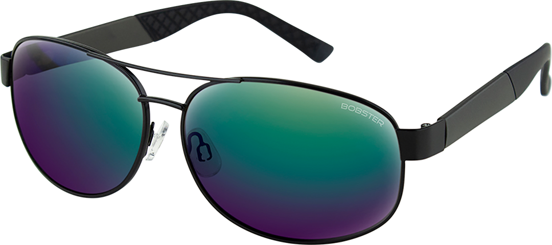 BOBSTER Commandant Sunglasses - Matte Metallic Charcoal/Black Metal - Brown Green Mirror Lens BCOM101HD