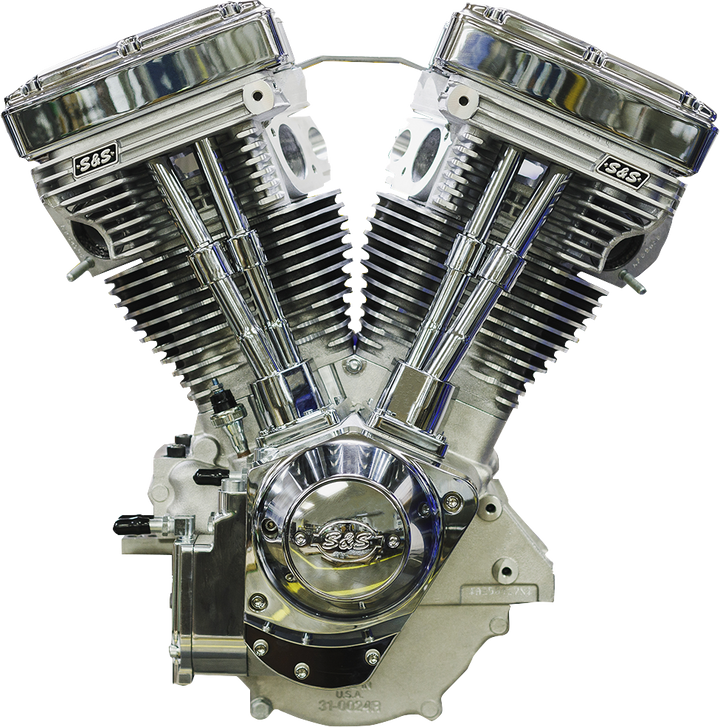 S&S CYCLE V124 Long Block Engine - Chrome/Natural - Big Twin | Custom Chasis w/Alternator-Style Primary 310-1160