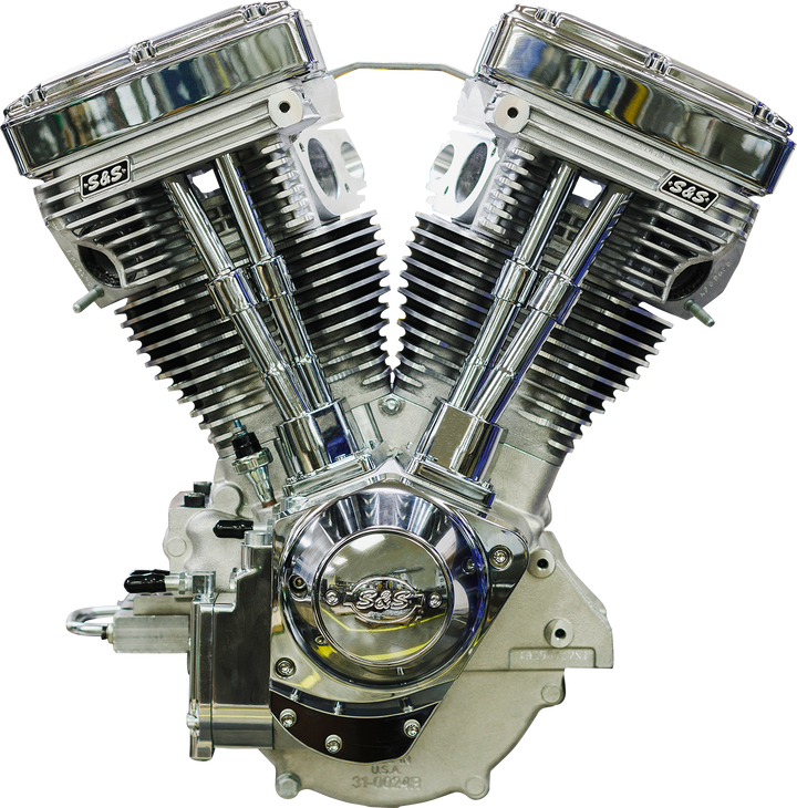 S&S CYCLE V124 Long Block Engine - Chrome/Natural - Big Twin | Custom Chasis w/Alternator-Style Primary 310-1160