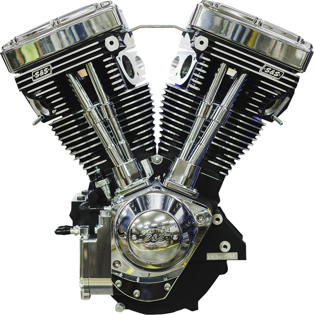 S&S CYCLE V124 Long Block Engine - Chrome/Wrinkle Black - Big Twin | Custom Chasis w/Alternator-Style Primary 310-1159