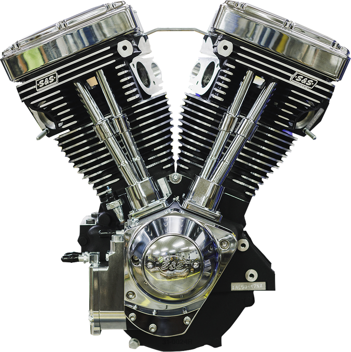 S&S CYCLE V124 Long Block Engine - Chrome/Wrinkle Black - Big Twin | Custom Chasis w/Alternator-Style Primary 310-1159