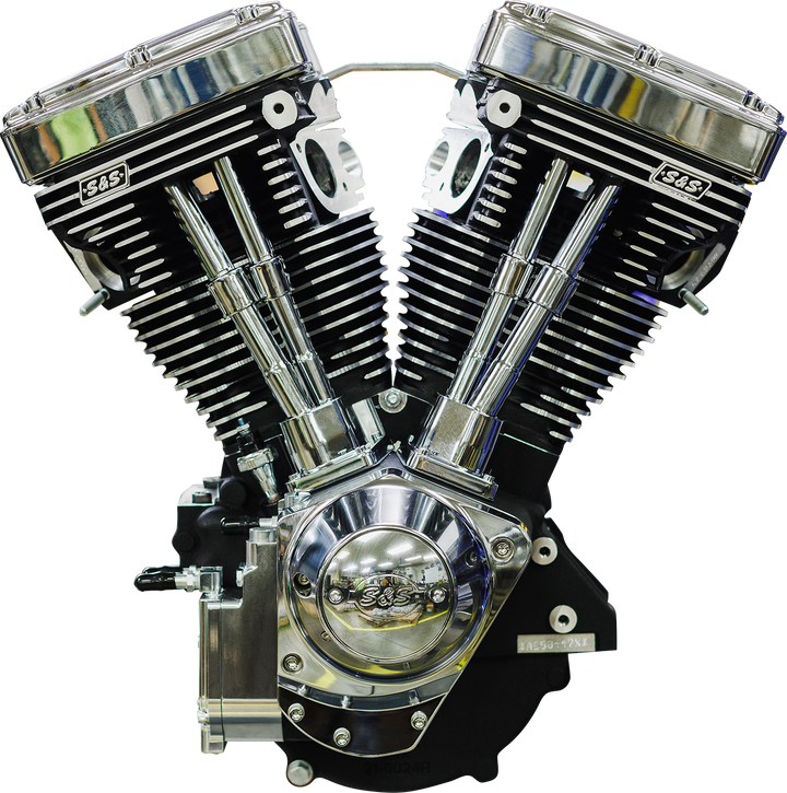 S&S CYCLE V124 Long Block Engine - Chrome/Wrinkle Black - Big Twin | Custom Chasis w/Alternator-Style Primary 310-1159