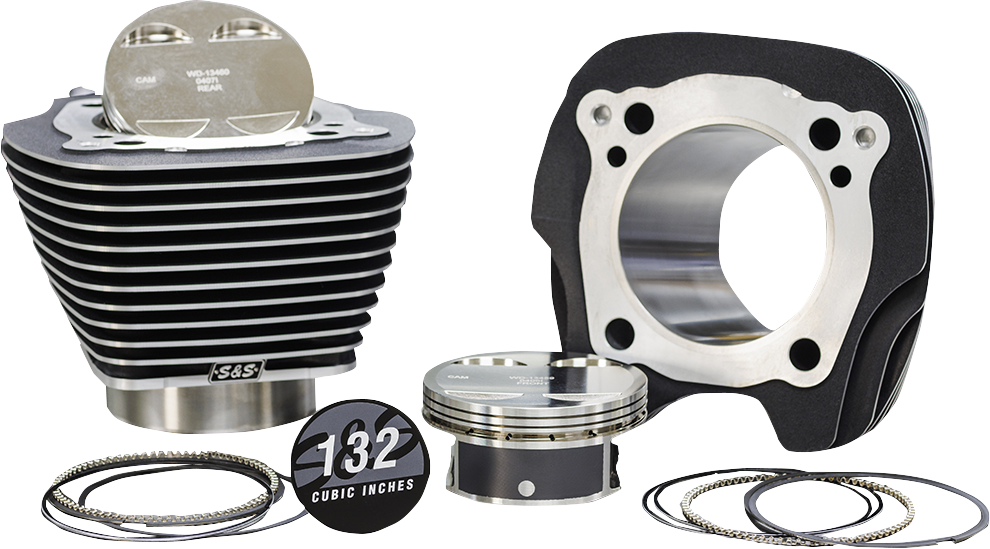 S&S CYCLE 132" Big Bore Cylinder Kit - Black Granite/Highlighted Fins - For 114"/117" Engine - M8 910-0847