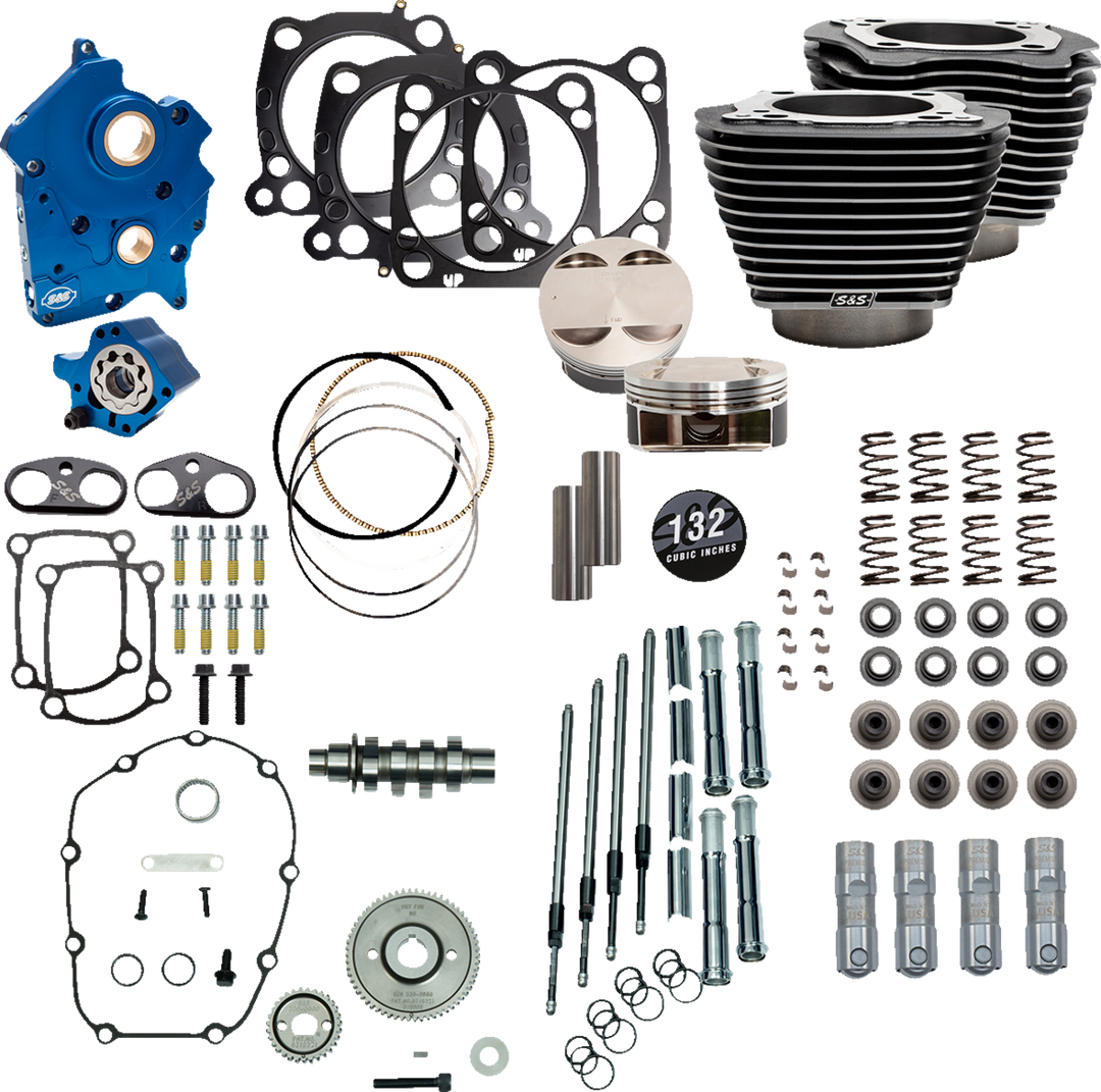 S&S CYCLE 132" Power Package Engine Performance Kit - Chain Drive - Oil Cooled - Highlighted Fins - M8 - 310-1238