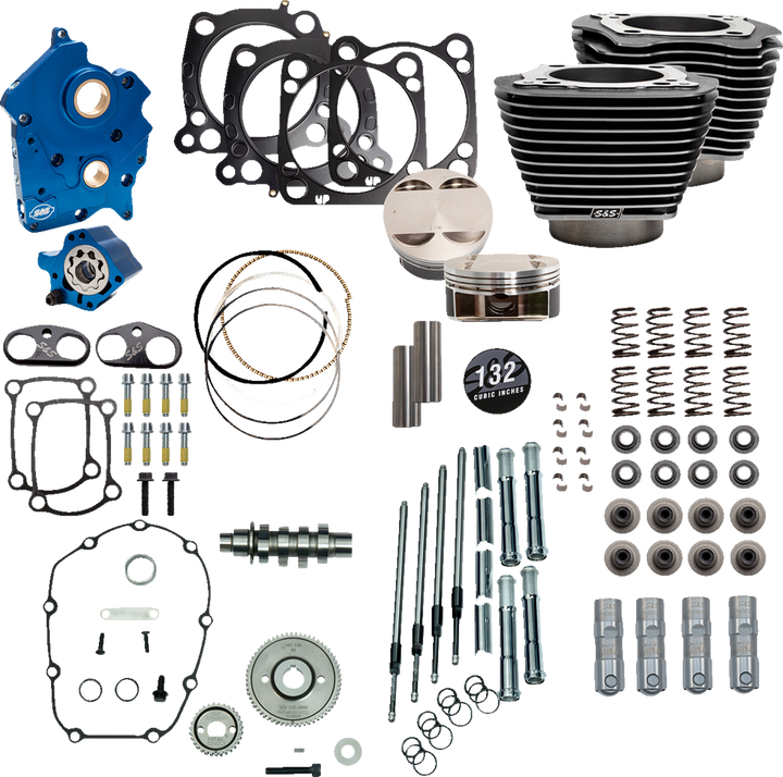S&S CYCLE 132" Power Package Engine Performance Kit - Chain Drive - Oil Cooled - Highlighted Fins - M8 - 310-1238