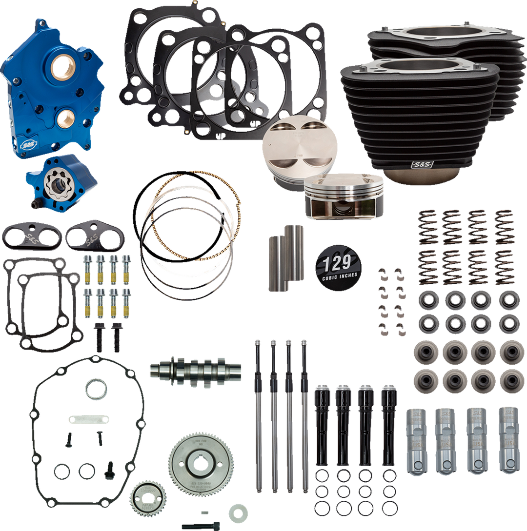 S&S CYCLE 129" Power Package Engine Performance Kit - Gear Drive - Oil Cooled - Non-Highlighted Fins - M8 - 310-1228