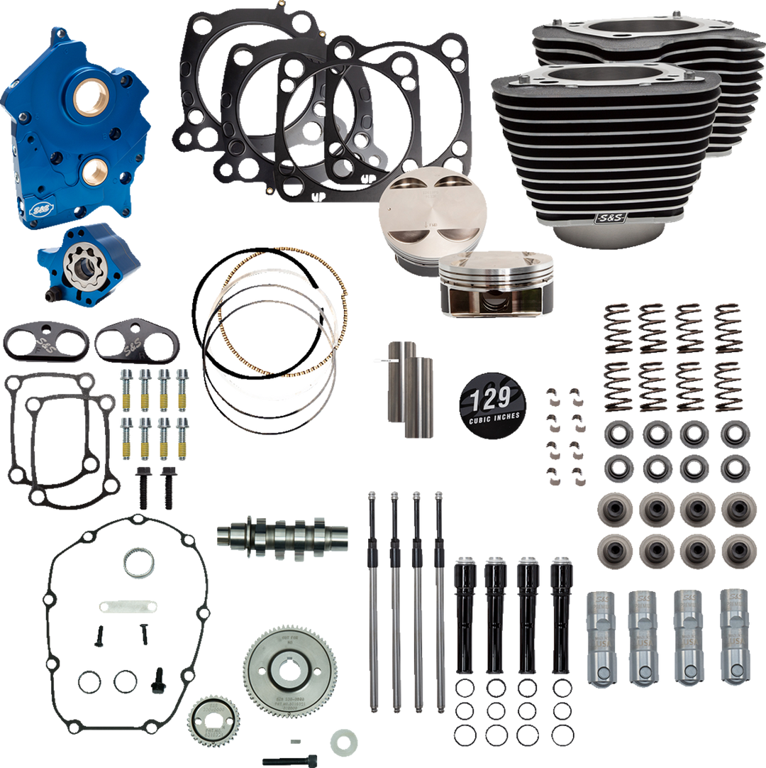 S&S CYCLE 129" Power Package Engine Performance Kit - Gear Drive - Oil Cooled - Highlighted Fins - M8 - 310-1227