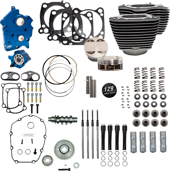 S&S CYCLE 129" Power Package Engine Performance Kit - Gear Drive - Oil Cooled - Highlighted Fins - M8 - 310-1227