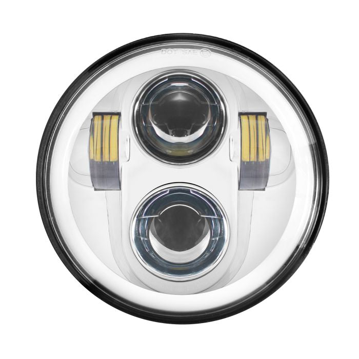HogWorkz 5 3/4" LED Chrome HALOMAKER® Headlight for Harley® Sportster, Dyna , Softail & Indian Motorcycles® - HW195012