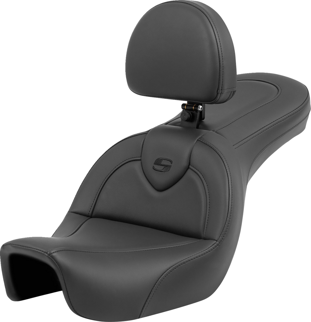 SADDLEMEN Roadsofa™ Seat - with Backrest - Black/Black Stitching - FXD '06-'17 806-04-187BR