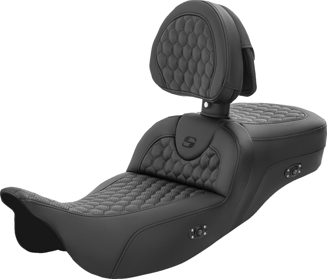 SADDLEMEN RoadSofa Seat - Honeycomb - with Backrest - Extended Reach - Heated - FL '08-'23 - 808-07B-190BRHC