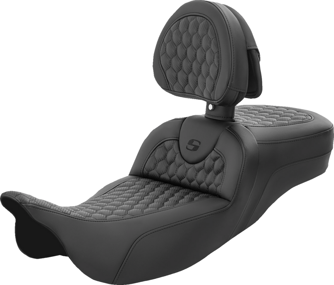 SADDLEMEN RoadSofa Seat - Honeycomb - with Backrest - Extended Reach - FL '08-'23 - 808-07B-190BR