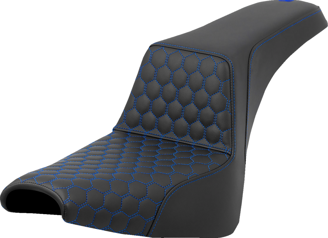 SADDLEMEN Step-Up Seat - Honeycomb - Blue Stitching - FXBB/FXST '18-'24 - 818-30-17701