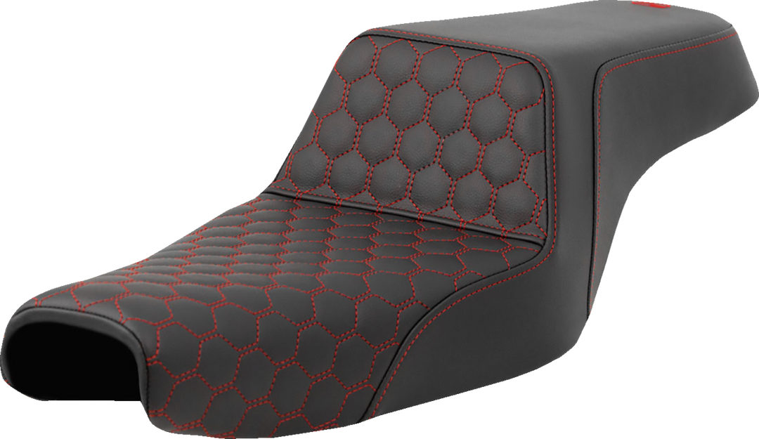 SADDLEMEN Step-Up Seat - Honeycomb - Red Stitching - 3.3 Gal Tank - Sportster '04-'22 - 807-11-17704