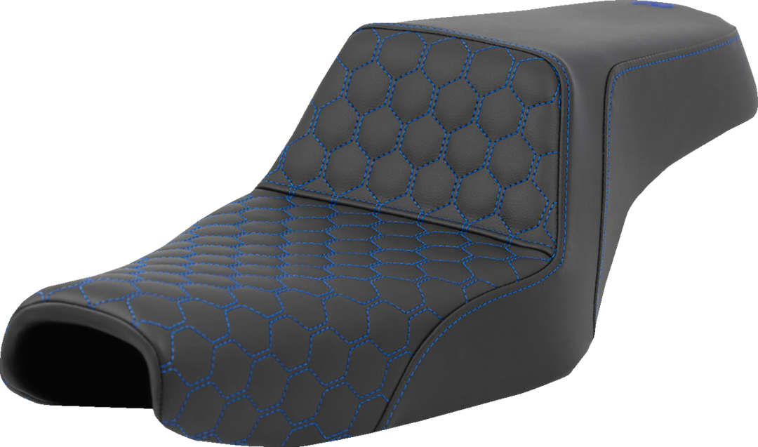SADDLEMEN Step-Up Seat - Honeycomb - Blue Stitching - 3.3 Gal Tank - Sportster '04-'22 - 807-11-17701