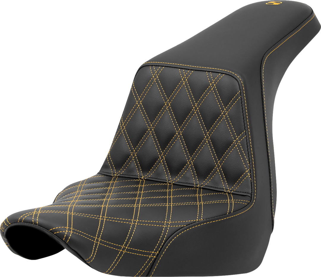 SADDLEMEN Step-Up Seat - Front Lattice Stitch - Gold Stitch - FXLR/FLSB '18-'24 818-29-17207